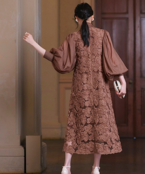 「RUIRUE BOUTIQUE」 長袖ワンピース L ブラウン レディースの画像