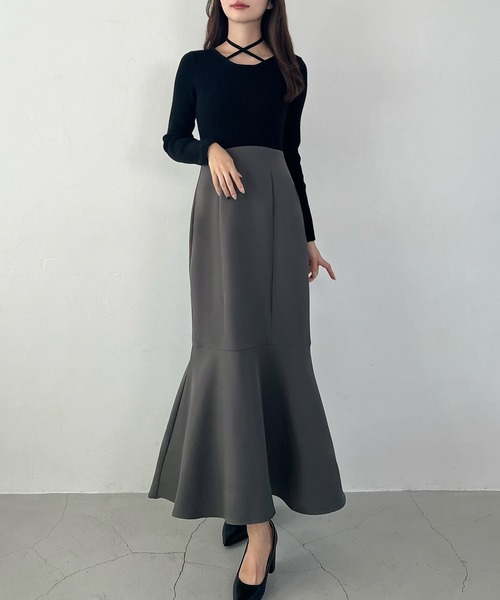 「junoah」 長袖ワンピース MEDIUM チャコール レディース_画像2