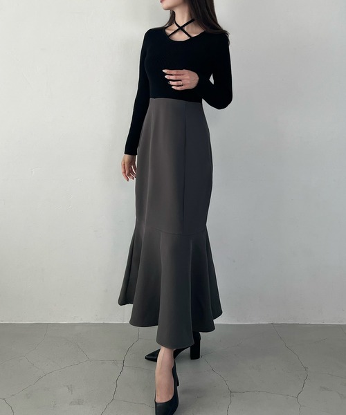 「junoah」 長袖ワンピース MEDIUM チャコール レディース_画像3