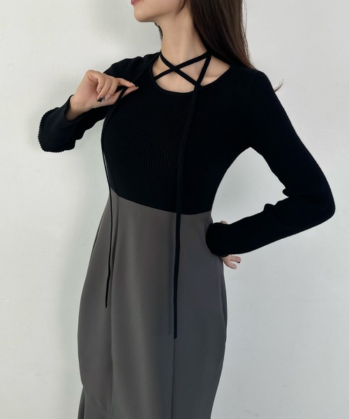 「junoah」 長袖ワンピース MEDIUM チャコール レディース_画像9
