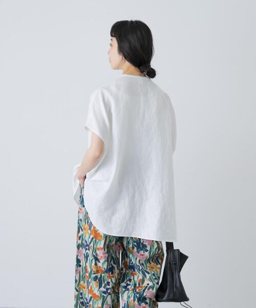 ブラウス シャツ リネンWポケットフレンチシャツ レディースの画像
