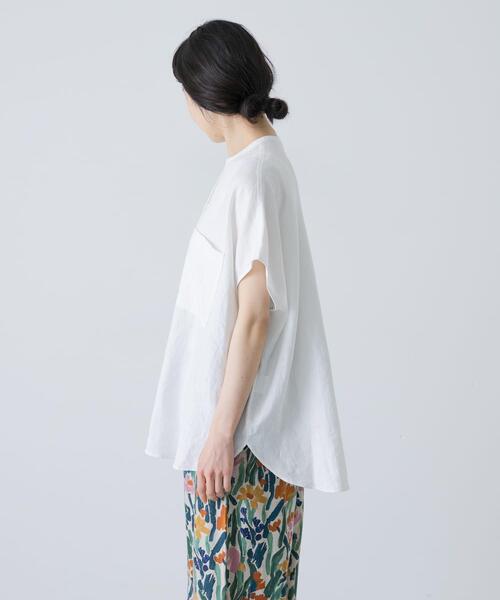 ブラウス シャツ リネンWポケットフレンチシャツ レディースの画像