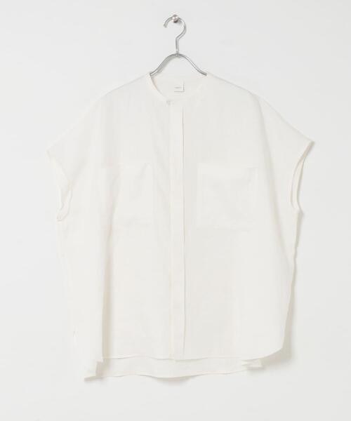 ブラウス シャツ リネンWポケットフレンチシャツ レディースの画像