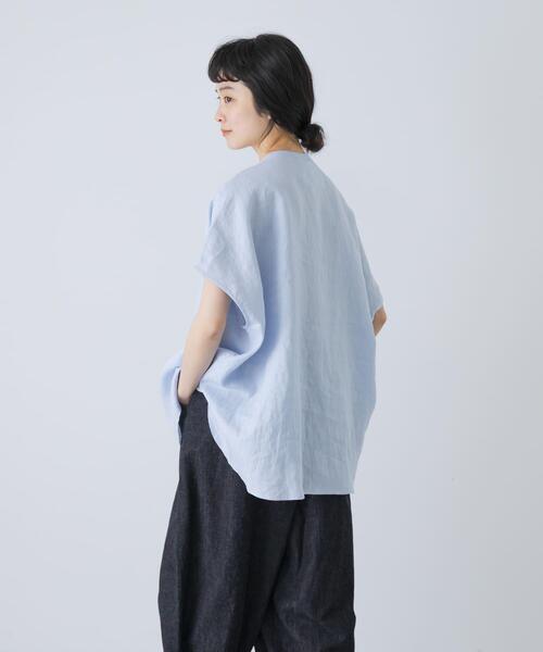 かぐれ ブラウス シャツ リネンWポケットフレンチシャツ レディース