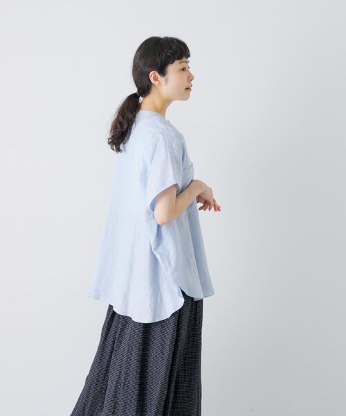かぐれ リネンシャツ ブラウス シャツ リネンWポケットフレンチシャツ