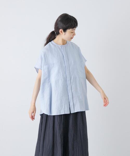 かぐれ リネンシャツ ブラウス シャツ リネンWポケットフレンチシャツ