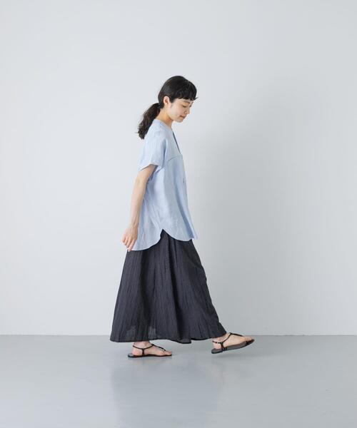 かぐれ リネンシャツ ブラウス シャツ リネンWポケットフレンチシャツ