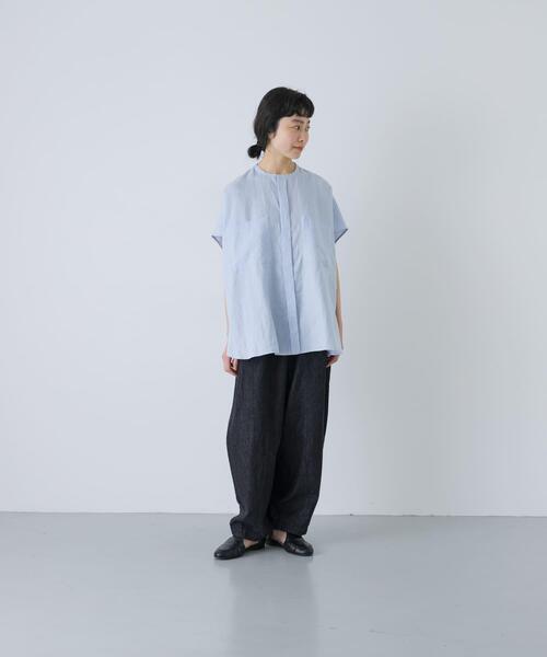 かぐれ リネンシャツ ブラウス シャツ リネンWポケットフレンチシャツ