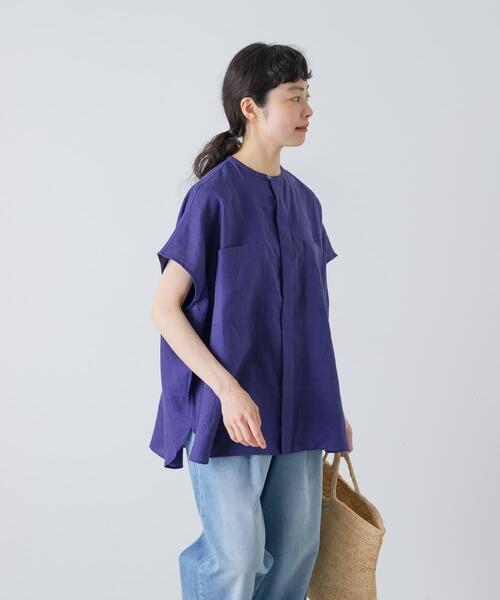 かぐれ リネンシャツ ブラウス シャツ リネンWポケットフレンチシャツ
