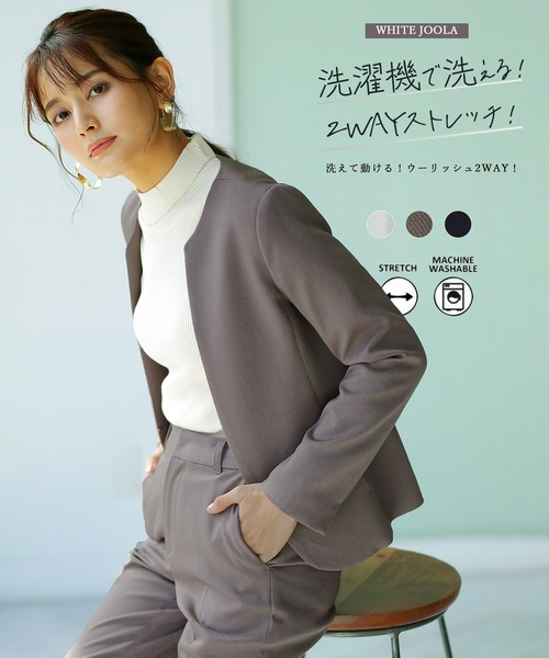 「WHITE JOOLA」 ノーカラージャケット L オフホワイト レディース_画像2