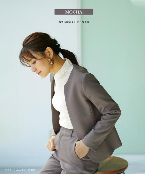 「WHITE JOOLA」 ノーカラージャケット L オフホワイト レディース_画像5