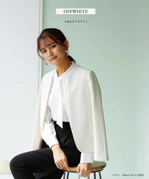 「WHITE JOOLA」 ノーカラージャケット L オフホワイト レディース_画像6