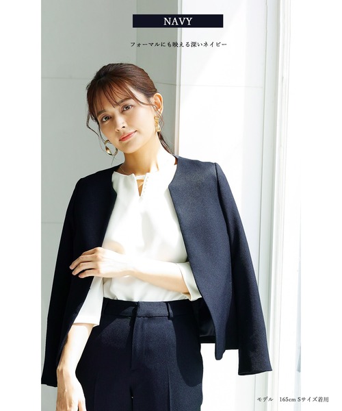 「WHITE JOOLA」 ノーカラージャケット L オフホワイト レディース_画像7