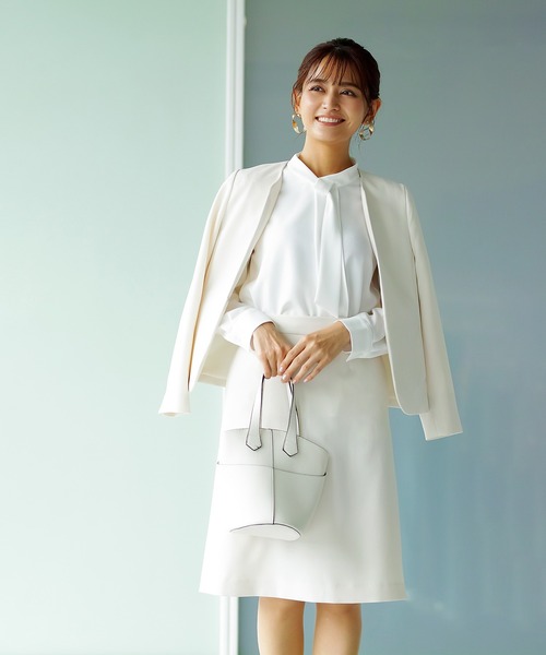 「WHITE JOOLA」 ノーカラージャケット L オフホワイト レディース_画像9