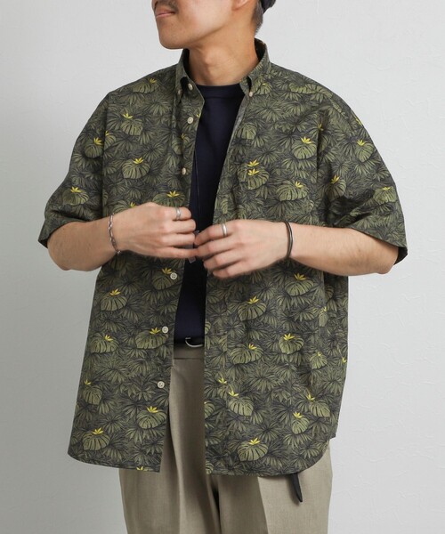 NOLLEY'S（ノーリーズ） シャツ 半袖 総柄プリント ボタンダウン半袖