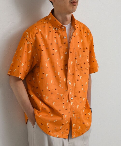 NOLLEY'S（ノーリーズ） シャツ 半袖 総柄プリント ボタンダウン半袖