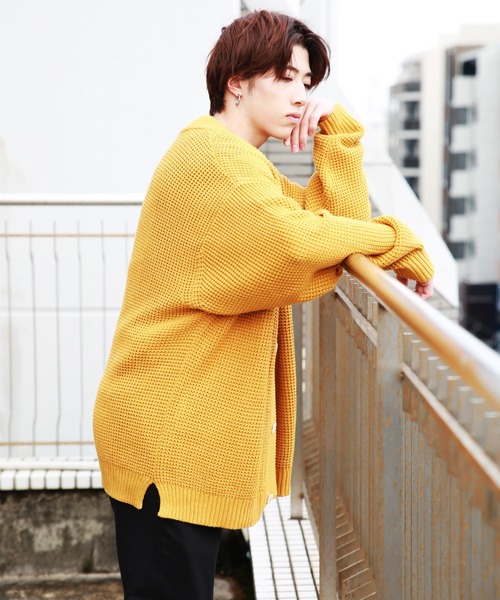 WESTSEA カーディガン 7G 綿混ワッフル編み ビッグサイズVカーデ