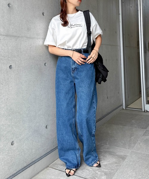 andme（アンドミー） tシャツ コットン天竺エンブロイダリーロゴ半袖T