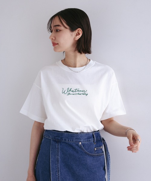 andme（アンドミー） tシャツ コットン天竺エンブロイダリーロゴ半袖T