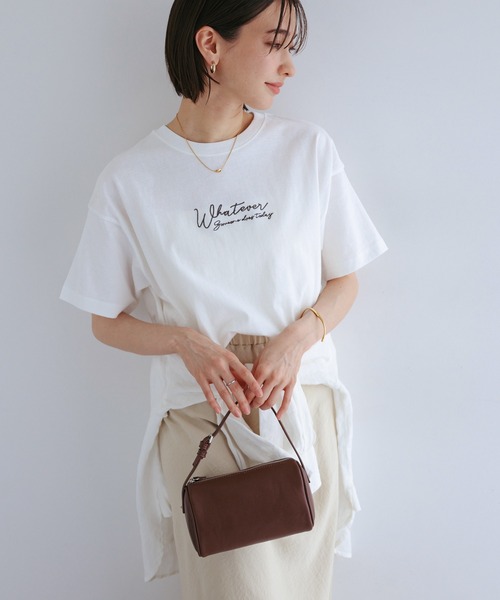 andme（アンドミー） tシャツ 半袖 ロゴ刺繍コットン天竺半袖Tシャツ