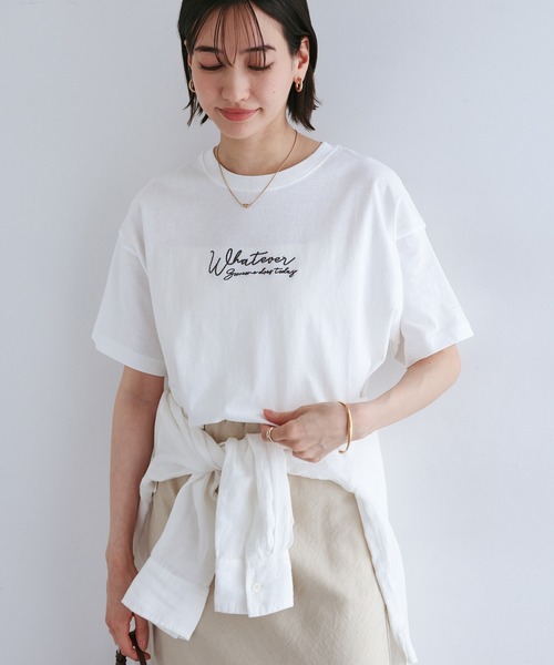 andme（アンドミー） tシャツ コットン天竺エンブロイダリーロゴ半袖T