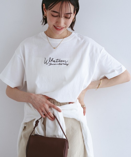 andme（アンドミー） tシャツ 半袖 ロゴ刺繍コットン天竺半袖Tシャツ