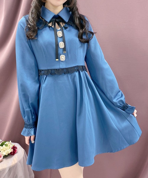 ROJITA（ロジータ） ワンピース デコルテ開きビジュ釦フレアワンピース