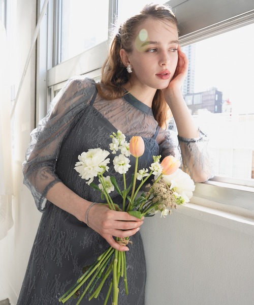 Dorry Doll ドレス M 結婚式 二次会 チャコールのフラワーレースオーガンジードレス | Dorry doll | M