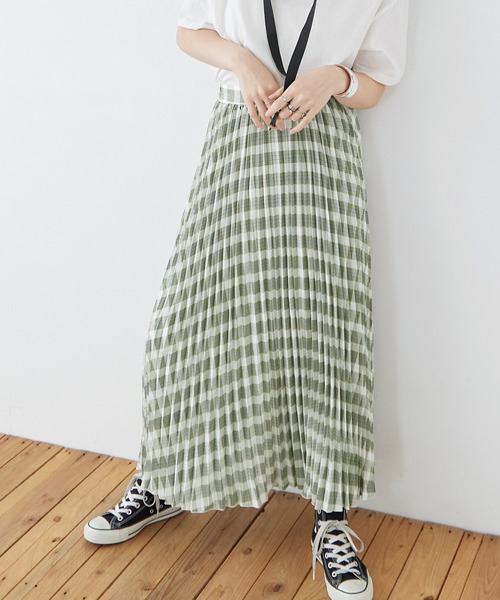 Fashion Letter スカート ポプリン チェックプリント プリーツ