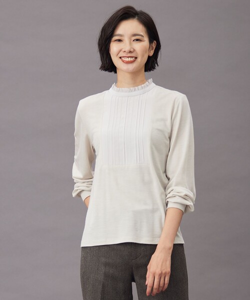 tシャツ ウォッシャブルウール フリルネック カットソー レディース