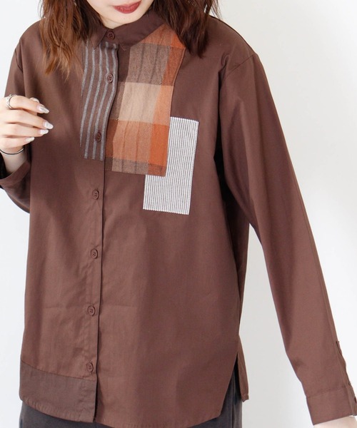 ブラウス シャツ EMAGO　パッチワークシャツ レディース