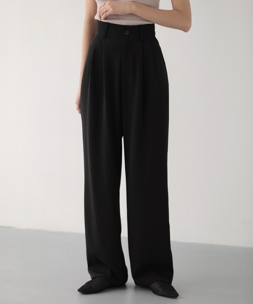 ワイトパンツ ハイウエスト 無地 タック スラックス r-637 HIGH WAIST TUCK WIDE PANTS /ハイウエストタックワイドパンツ