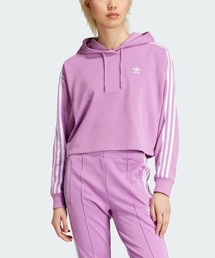 【極美品】アディダス　スリーストライプ 長丈　パーカー　ピンク　M adidas/アディダス】バックスリーストライプパーカー （パーカー