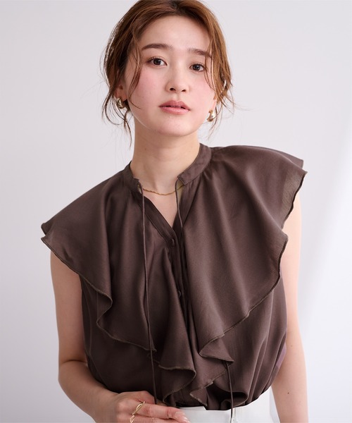 ur's ブラウス シャツ ラッフルデザインフレンチスリーブ