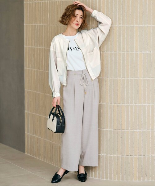 新品★クラブハウス★オリジナルパンツ★グレーベージュL grove（グローブ） パンツ 麻調ロープベルトパンツ レディース