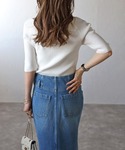 ニット セーター スクエアネック五分袖リブニッ...の詳細画像4