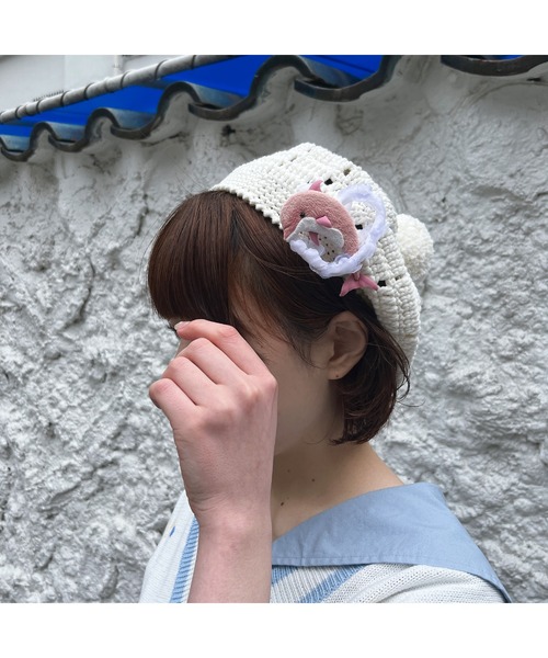 ピンクハウス ベレー帽 黒 PINK HOUSE（ピンクハウス）の「ロゴ&リボン付きベレー帽