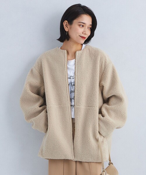ジャケット ブルゾン 「size SHORTあり」ボア ノーカラー ブルゾン 