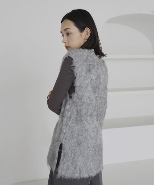 ベスト ジレ ミックスシャギーVネックベスト レディース