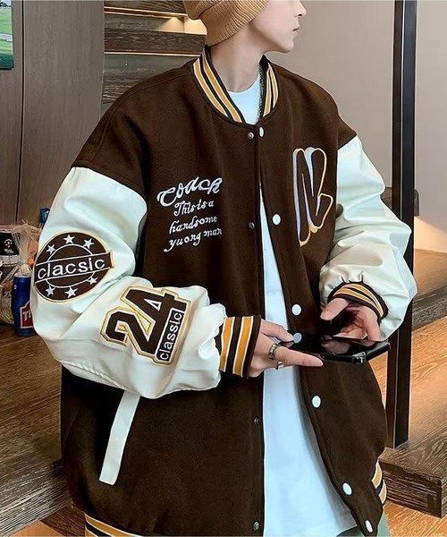 BLANC FICELLE スタジャン オーバーサイズ プリントロゴ スタジアム