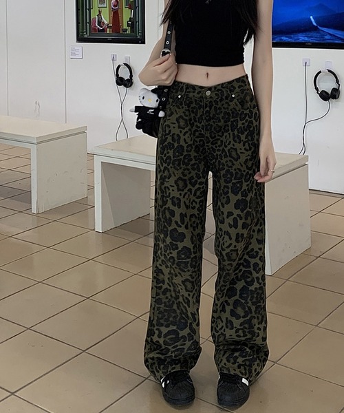 Didot.showroom レオパードワイドデニム　高身長　ヒョウ柄 着回し力抜群 」ヒョウ柄ハイウエストワイドデニムパンツ TK0095