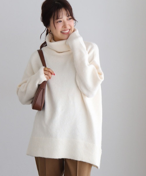 Pierrot ニット セーター ふんわりウォッシャブルオフタートルルーズ