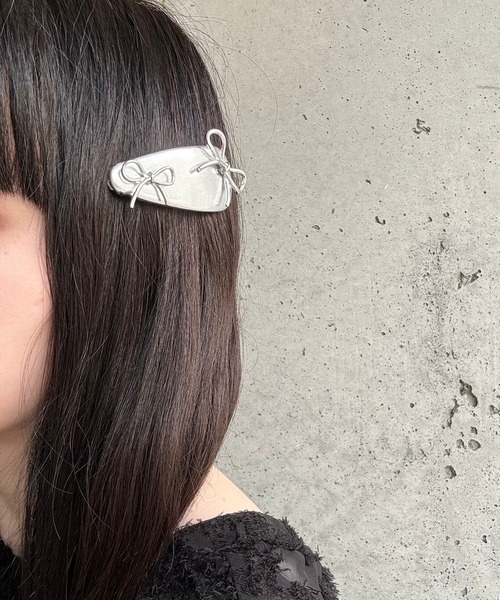{送料.関税込} シルバー メタルリボンヘアバンド SEA METALLIC RIBBON HAIR TIE