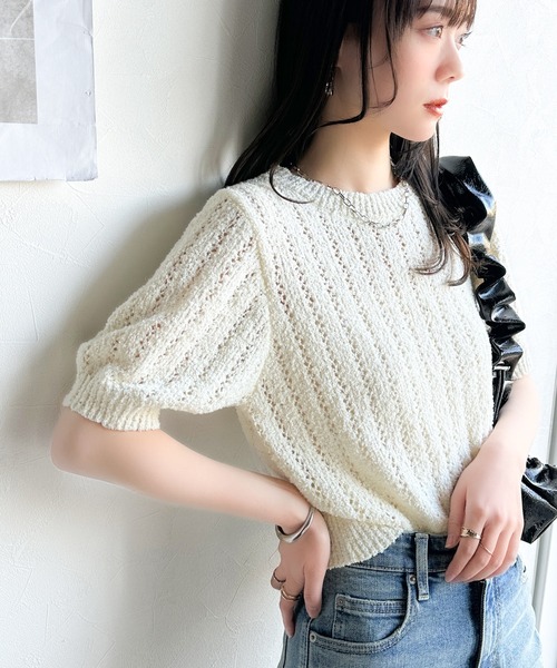 美品❣️すごく素敵です❣️ピンクゴールド カメリアカシミアセーター sakishimatokyo ニット セーター 透かし編みニット/ラメリリー