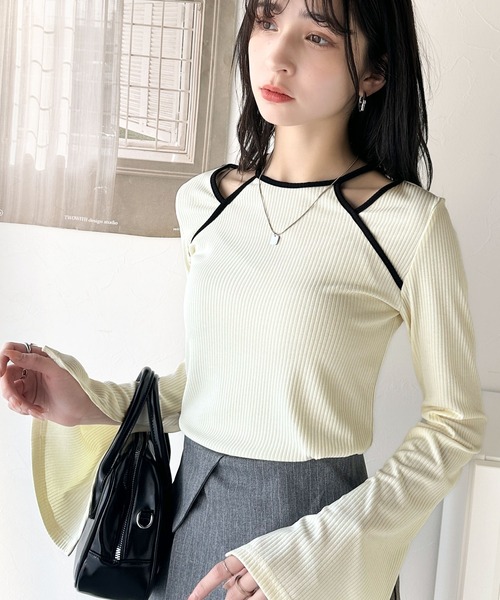 tシャツ フレアスリーブトップス レディース raffime tシャツ フレアスリーブチョーカー付きトップス