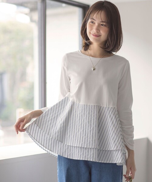 tシャツ シャツコンビティアード ロングTシャツ レディース