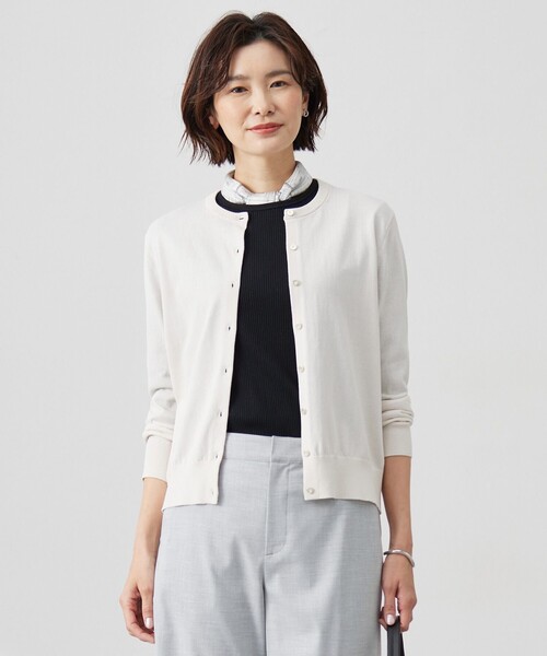 カーディガン 「洗える」BASIC HT COTTON クルーネック カーディガン レディース