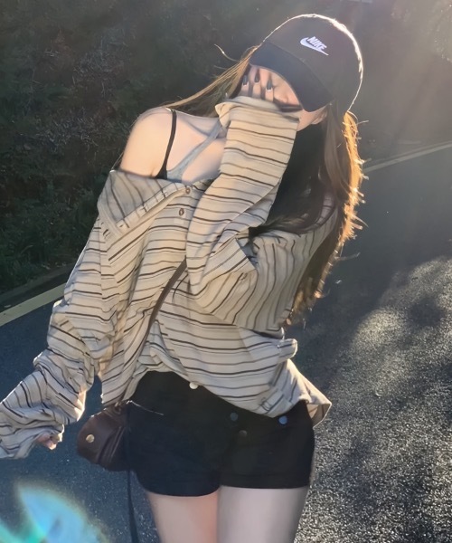 lilful ヘンリーネック tシャツ オーバーサイズ ボーダー柄 ヘンリー