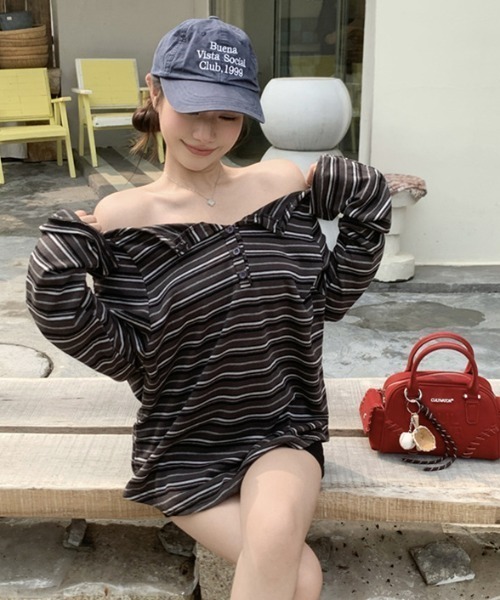 lilful ヘンリーネック tシャツ オーバーサイズ ボーダー柄 ヘンリー