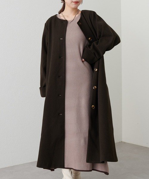 「natural couture」 ノーカラーコート X-SMALL ブラウン レディース_画像2